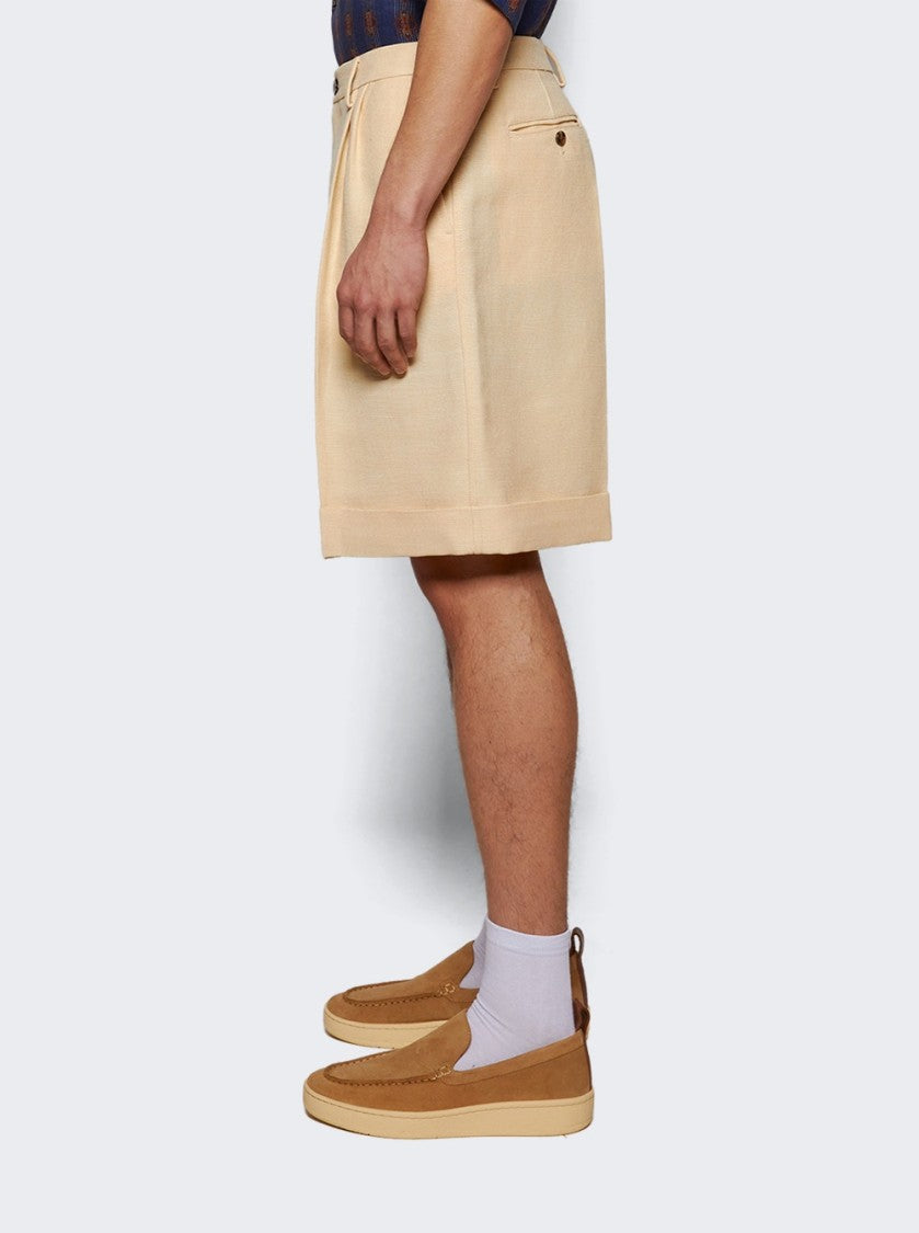 Valentino Silk Jute Textured Bermuda Shorts Butter