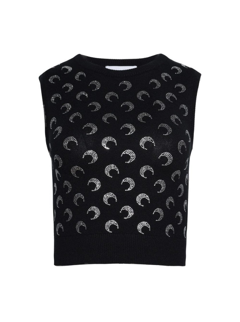 Marine Serre Moon Strass Knit Vest Black