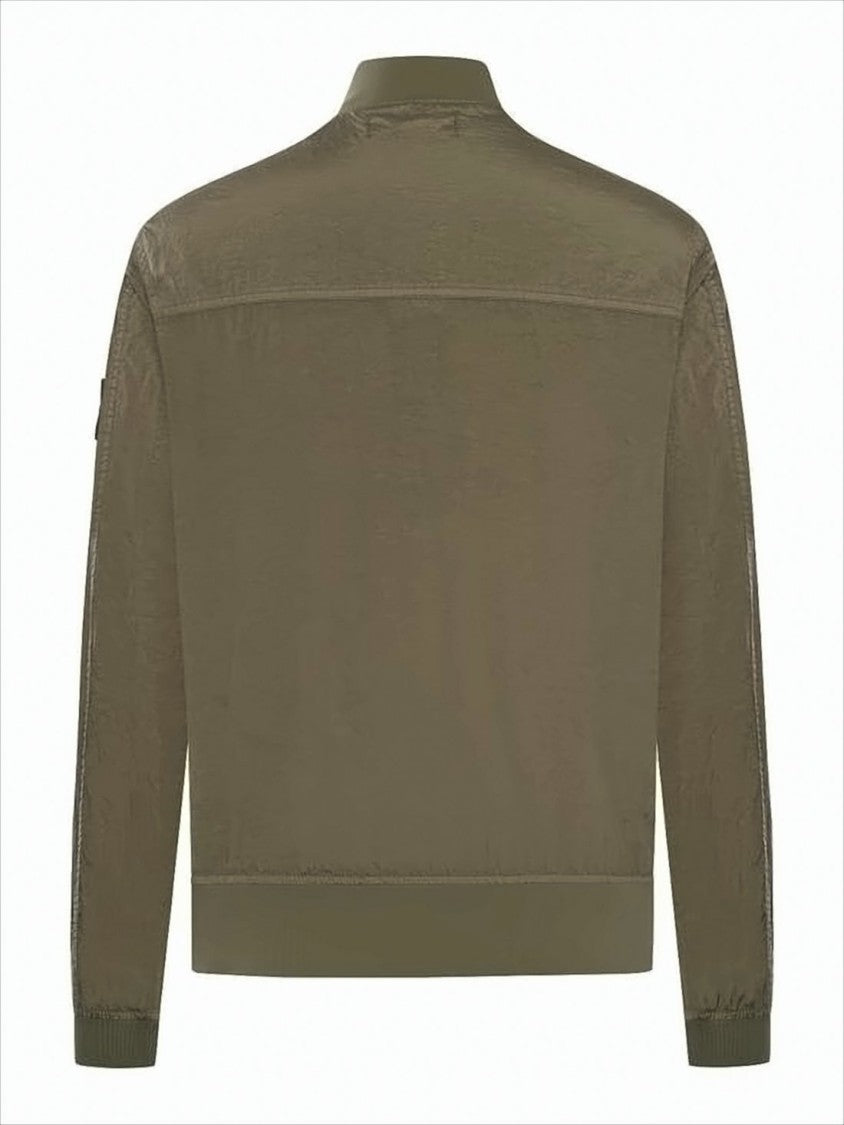 Stone Island Minimalist Brown Bomber Jacket With Ribbed Cuffs