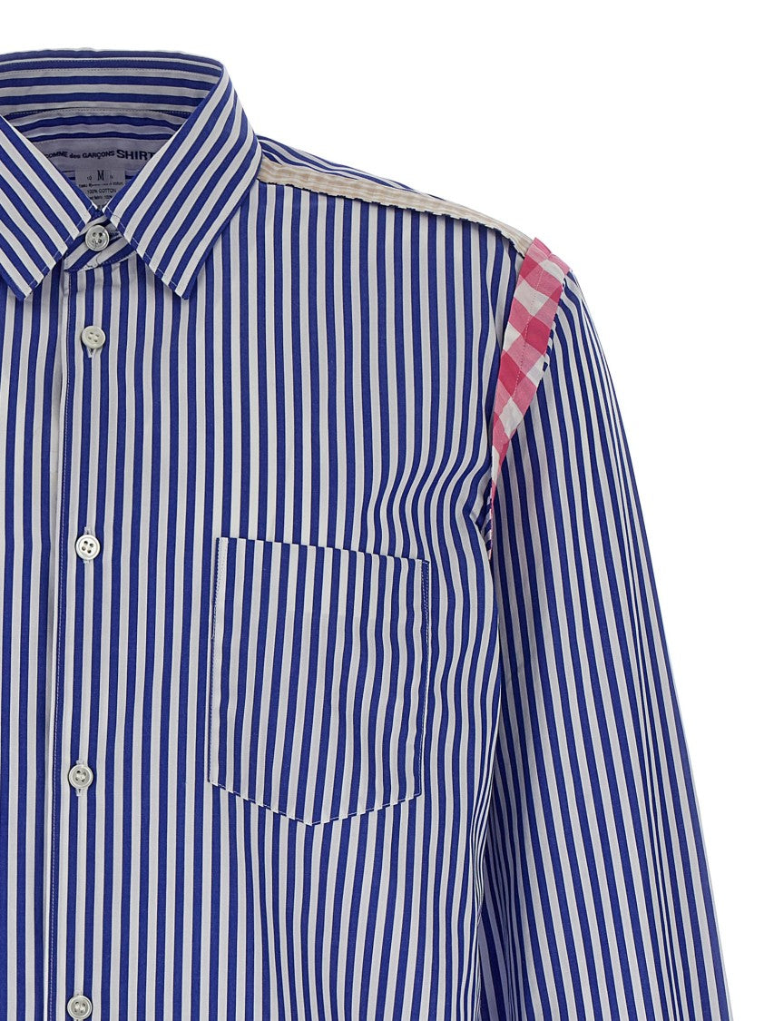 Comme Des Garçons Cotton Poplin Striped Shirt With Check Inserts