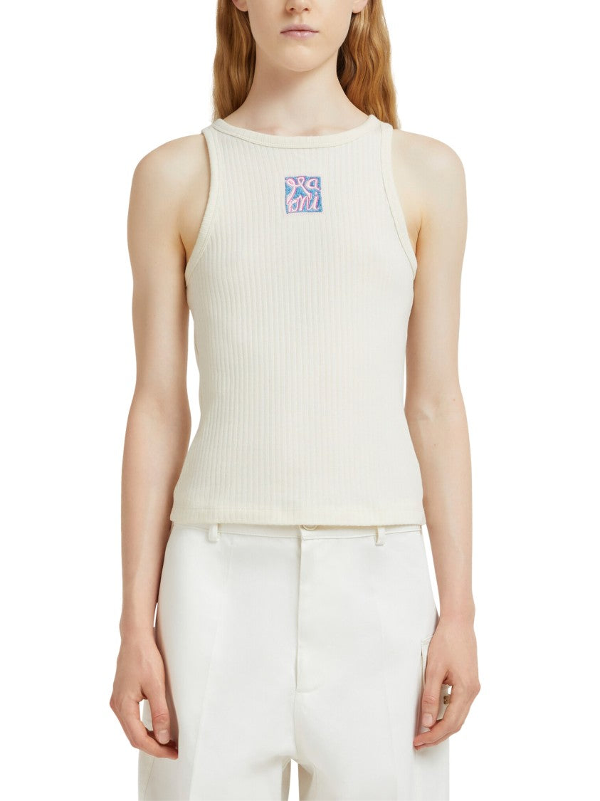 Marni Ribbed Sleeveless Tank Top With Abstract Patch