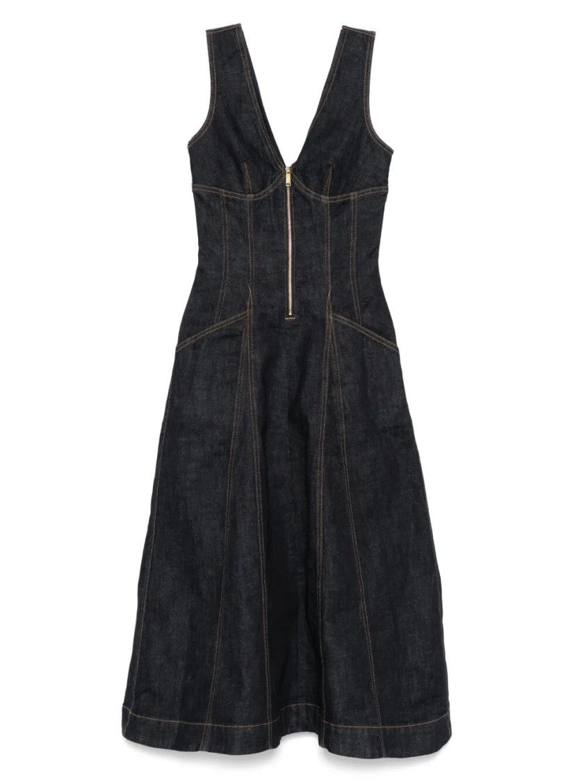 Self-Portrait Fitted Denim Midi Dress With V-Necklineskirt