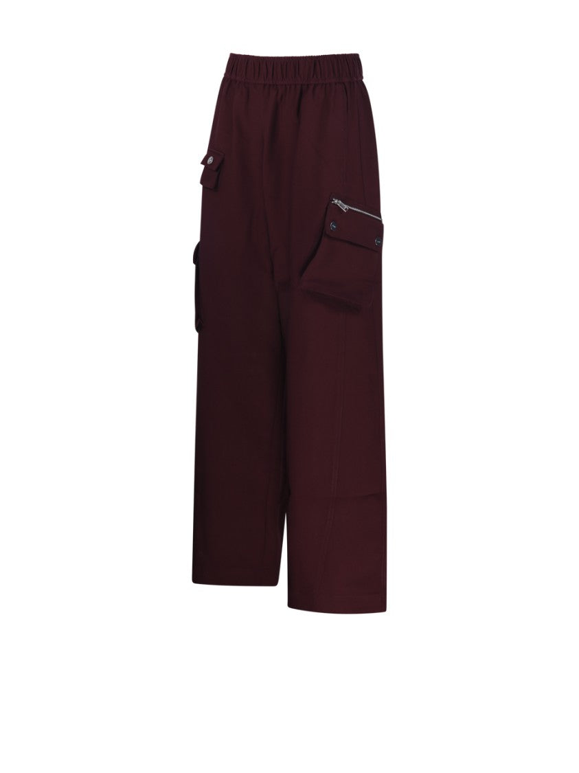 Ganni Burgundy Wide-Leg Utility Pants With Elasticated Waistband