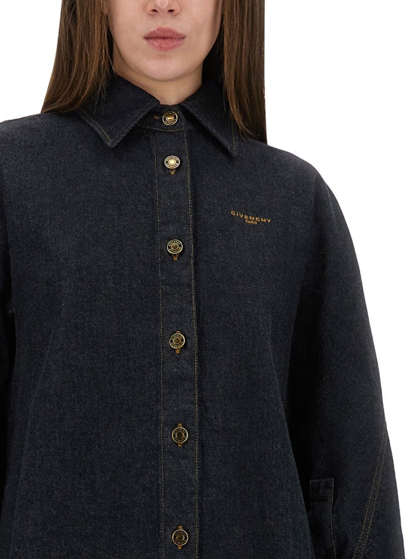 Givenchy Black Denim Shirt With Subtle Embroidery