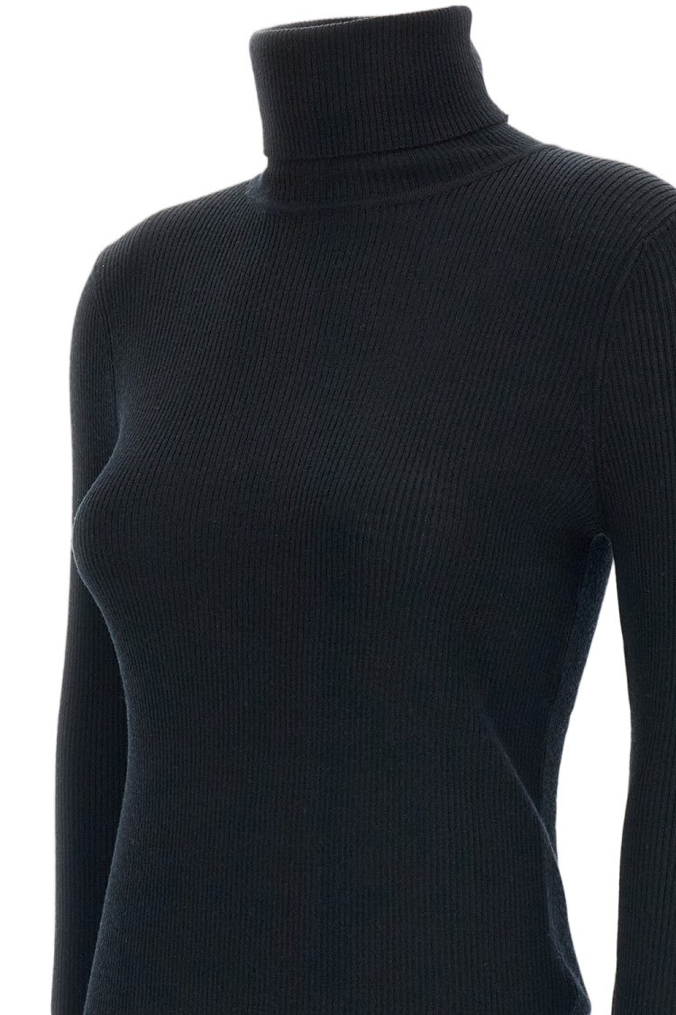 Irie' Black Ribbed Fitted Turtleneck Sweater
