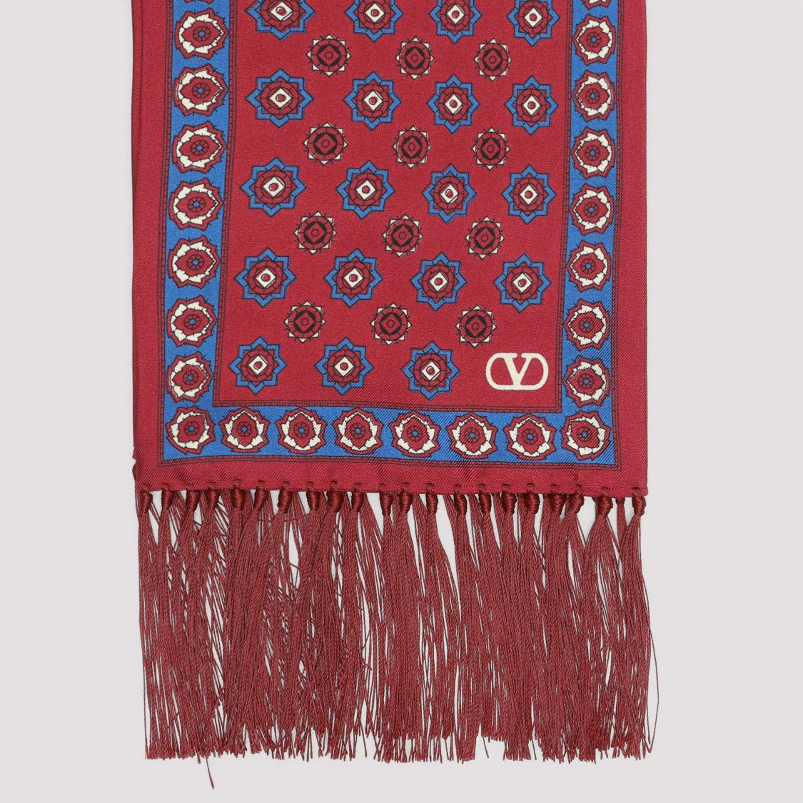 Valentino Intricate Patterned Red Silk Scarf