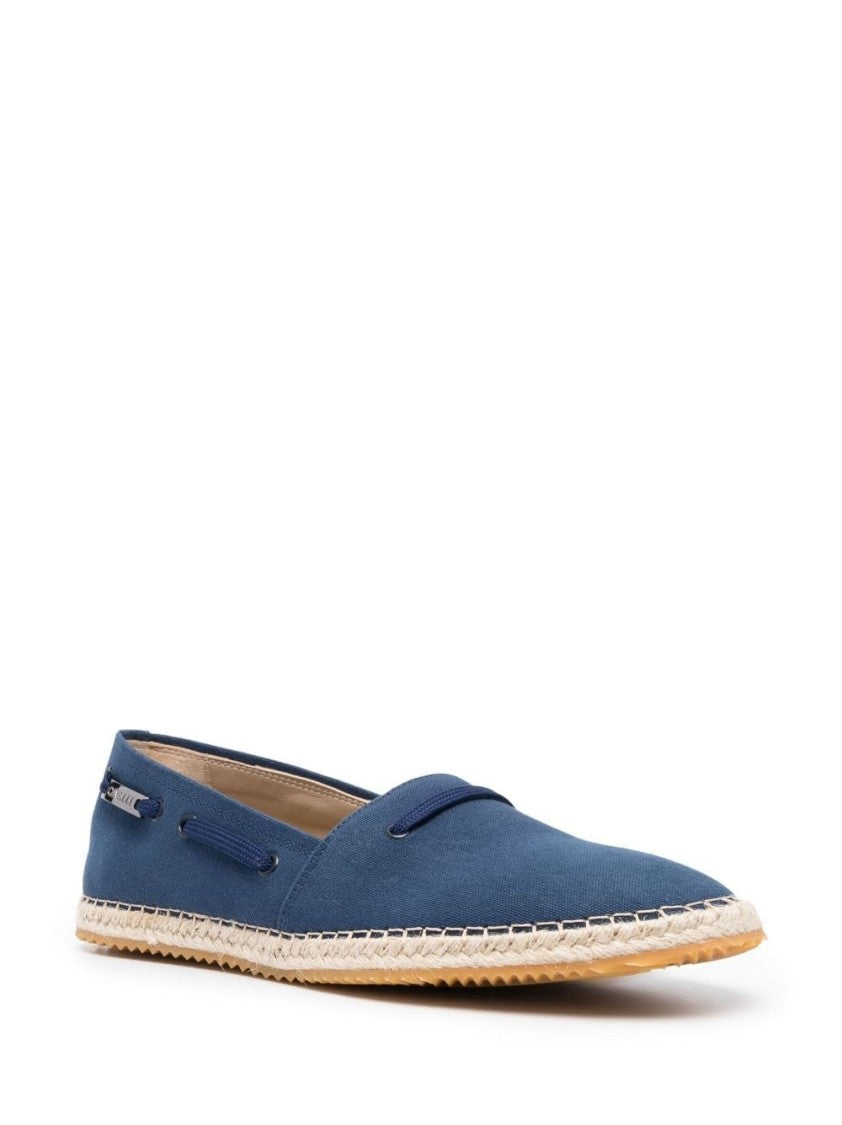 Roberto Cavalli Blue Textile Loafers With Woven Jute Sole