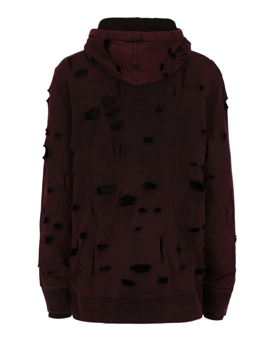 Givenchy Burgundy Two-Layer Distressed Hoodie With Graphic Logo