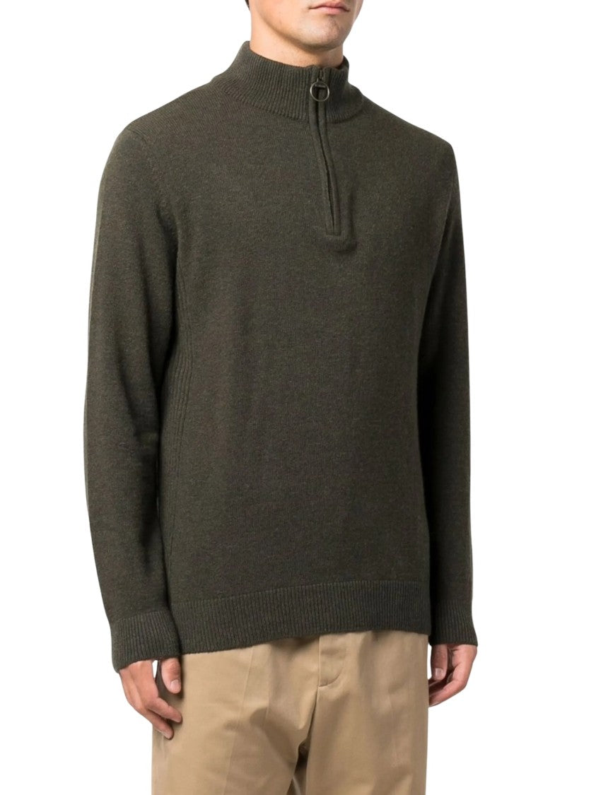 Barbour Zip-Up Wool Jumper With Plaid Accents And Ribbed Finish