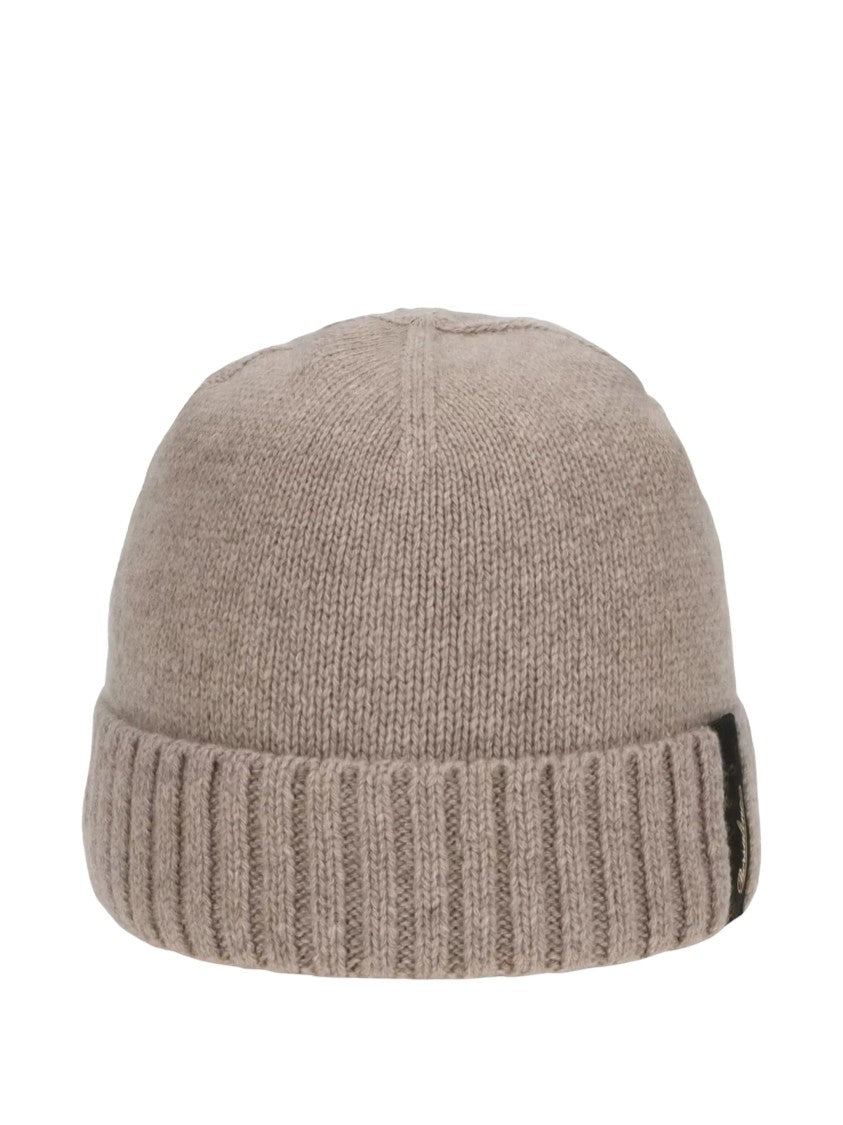 Borsalino Light Brown Ribbed Cashmere Beanie Hat