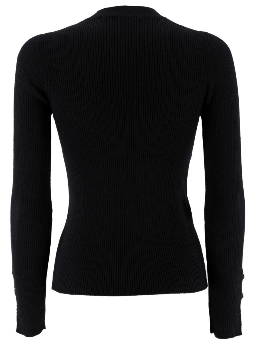 Pinko Ribbed Knit Wool Sweater With Cut-Out Details