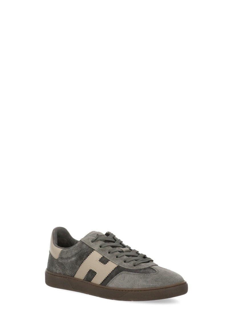Hogan Grey H Detail Beige Heel Suede Low-Top Sneakers