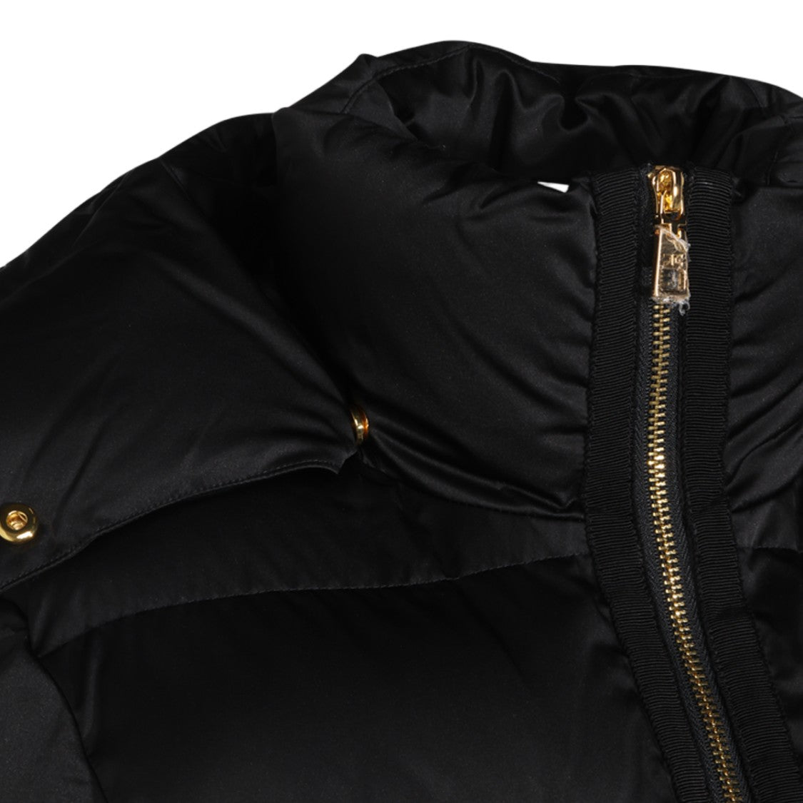 Elisabetta Franchi Quilted Padded Jacket With Detachable Hood And Gold Buckle