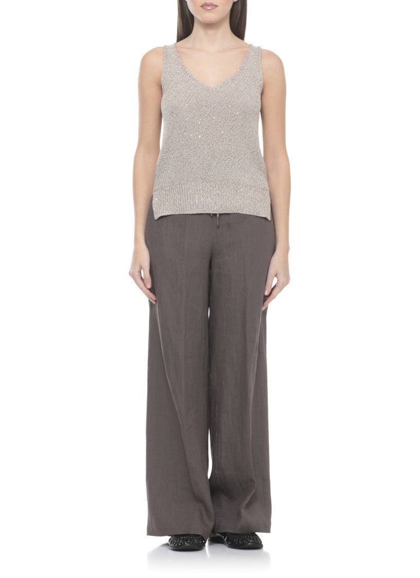 Panicale Beige Breeze Lurex Sequin Tank Top