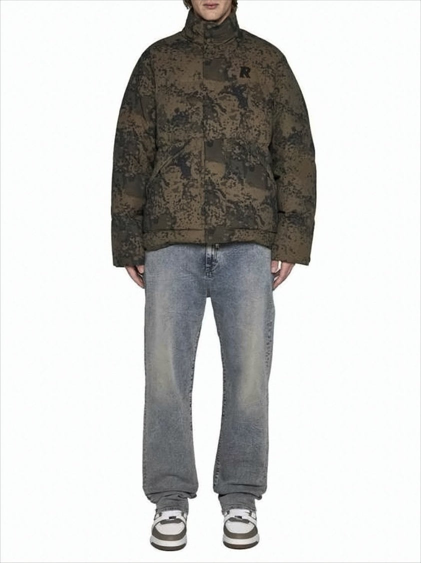Represent High-Collar Puffer Jacket With Camouflage Design