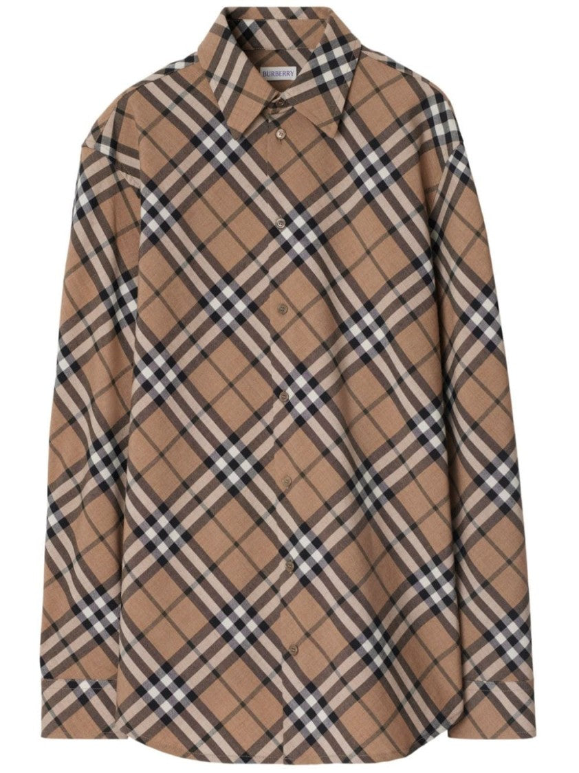 Burberry Classic Plaid Shirt In Beige Tones