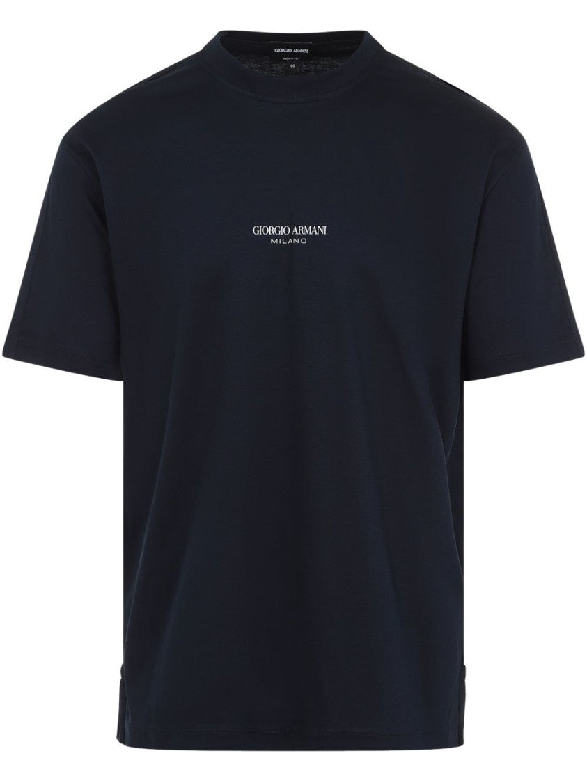 Giorgio Armani Logo-Emblazoned Navy Blue Crew Neck T-Shirt