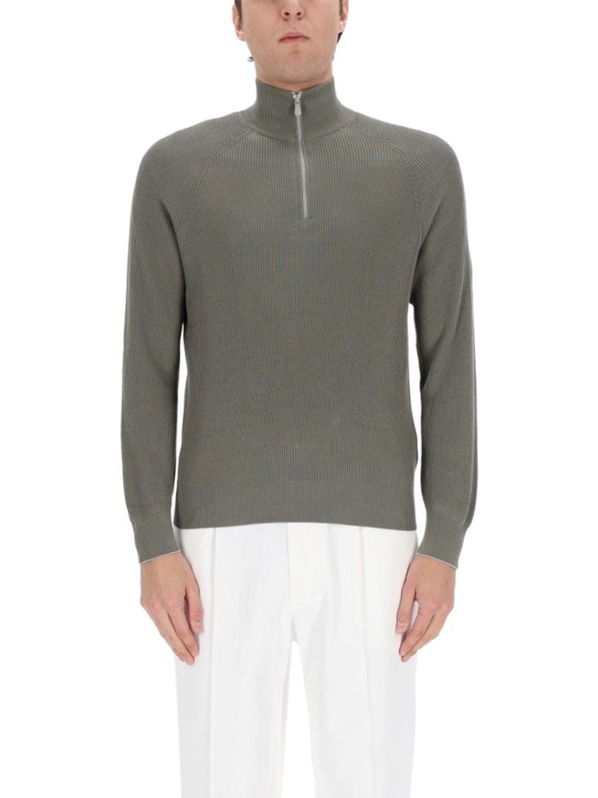 Brunello Cucinelli Ribbed Half-Zip Cotton Knit Sweatshirt