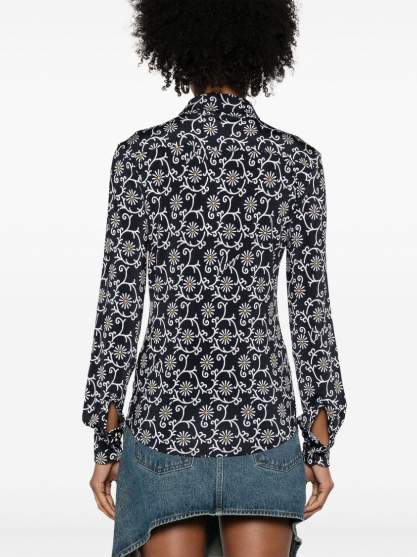 Kenzo Midnight Blue Floral Print Stretch-Jersey Top