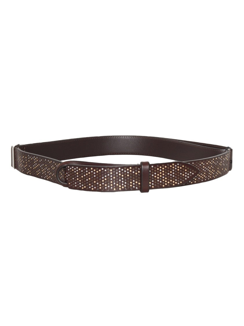 Claudio Orciani Brown Leather Belt With Colorful Studded Detailing