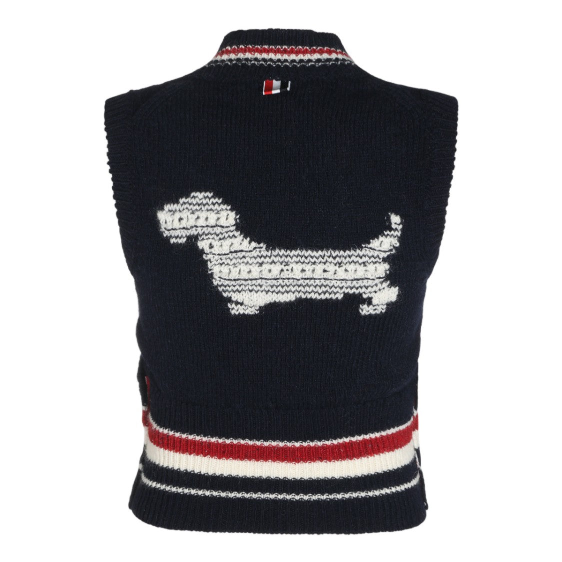 Thom Browne Striped Dog Motif Sleeveless Knit Sweater