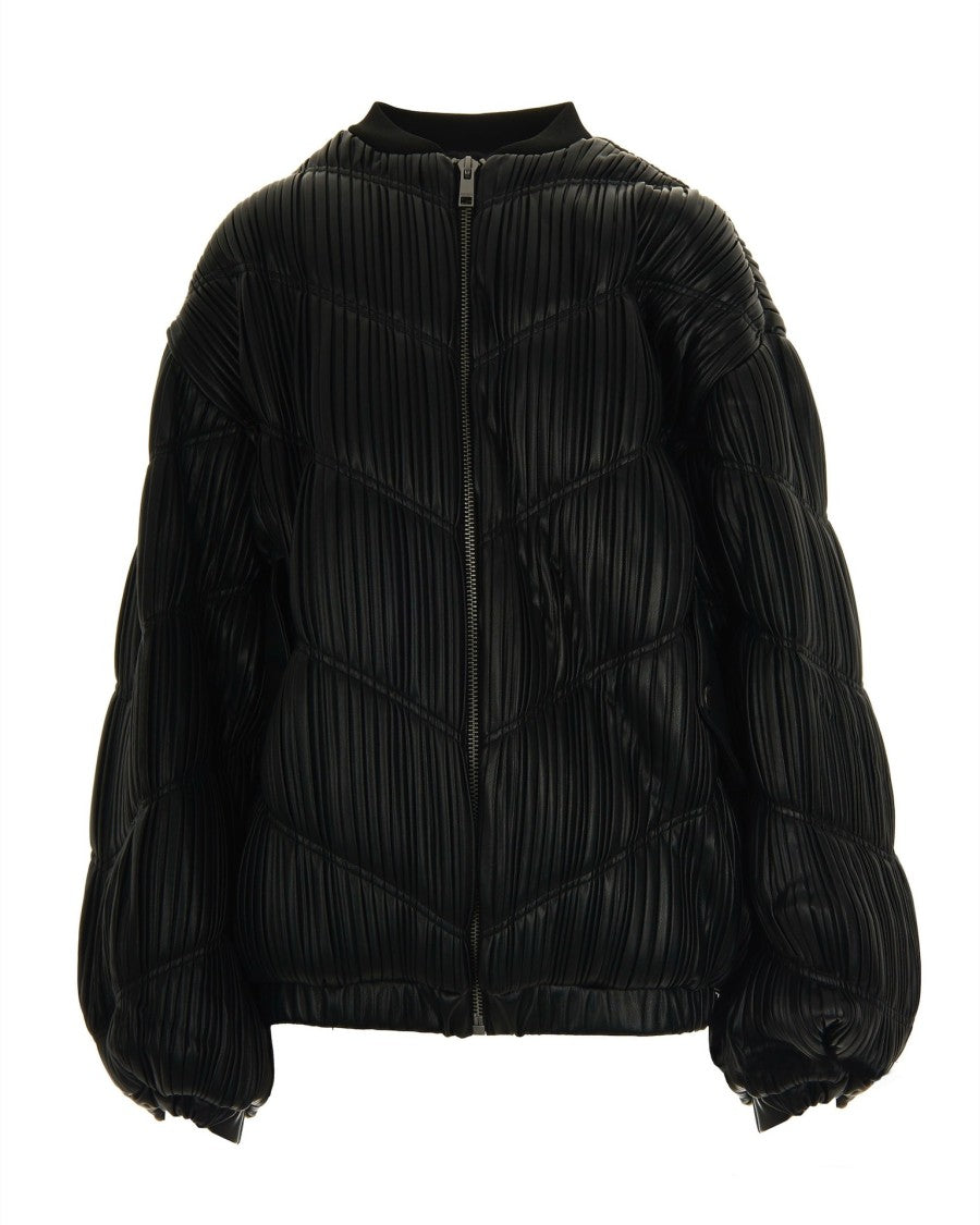 Rotate Pleated Black Bomber Jacket