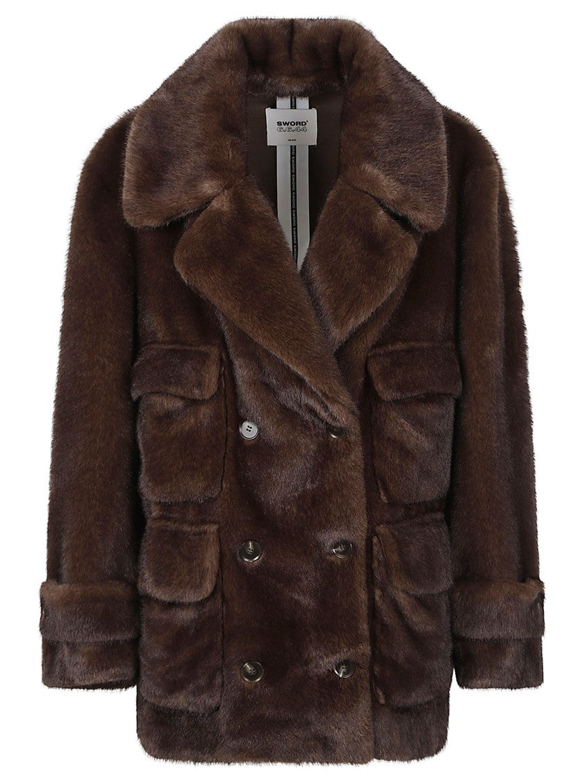 S.W.O.R.D 6.6.44 Cropped Double-Breasted Plush Faux Fur Jacket