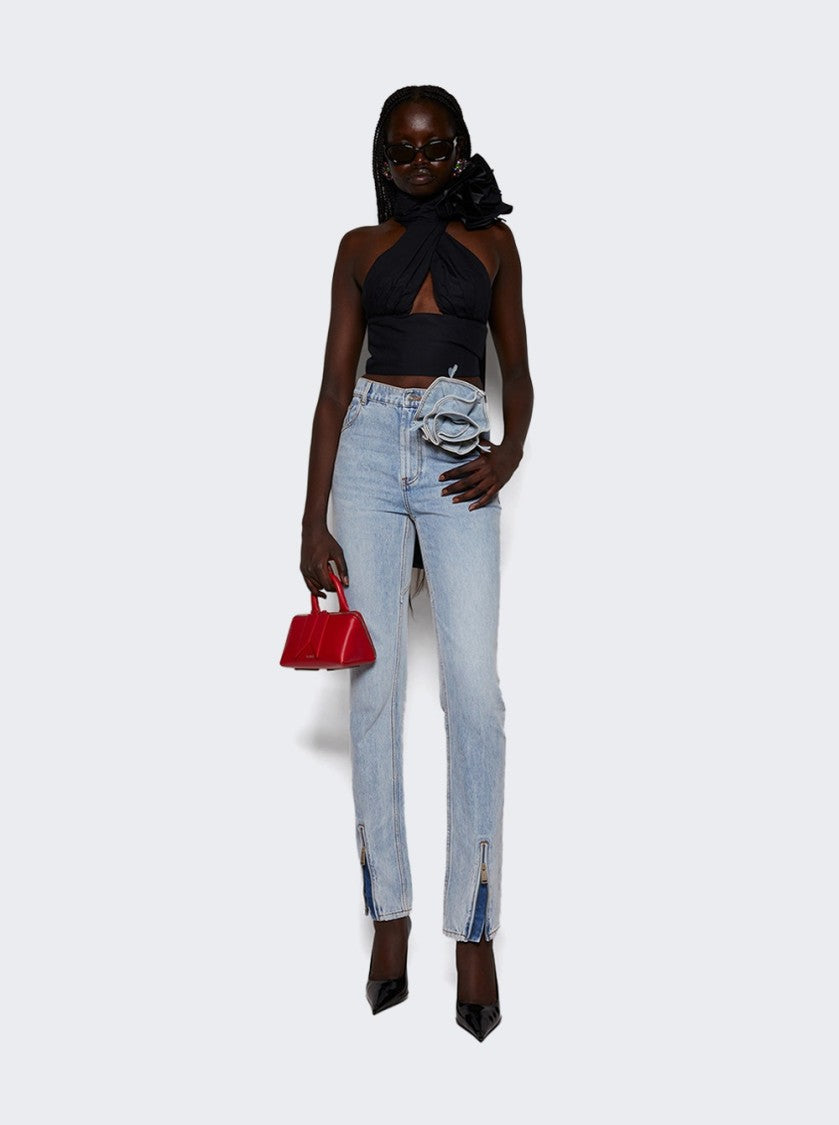 Area Flower Corsage Halter Top Black