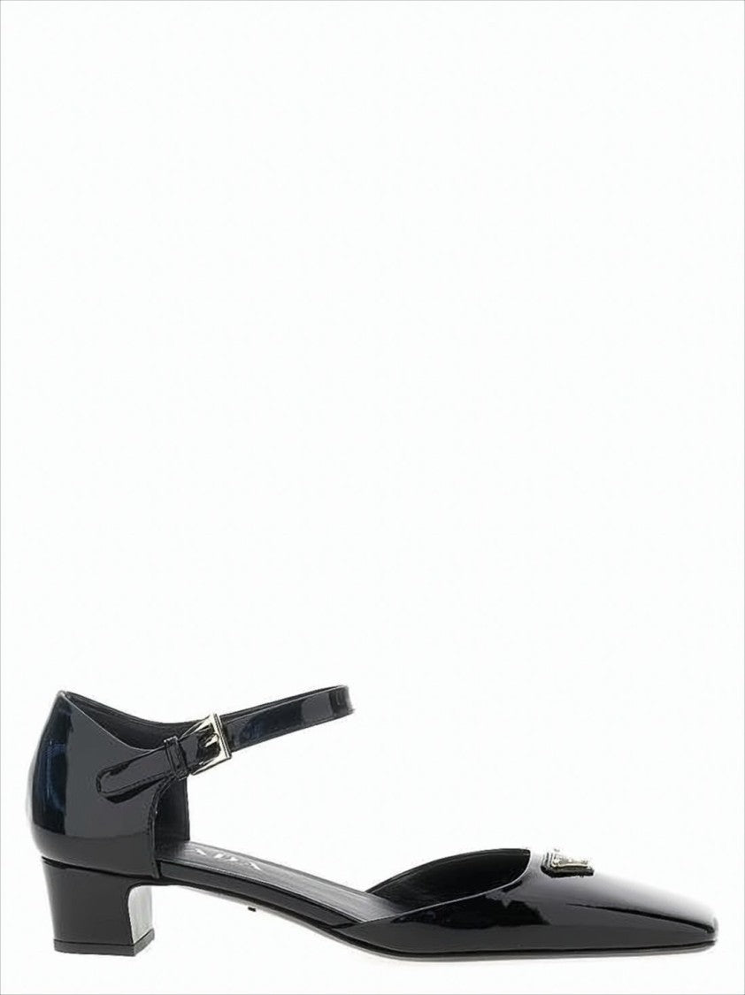 Prada Low-Heeled Pumps With Ankle Strap And Metallic Accent