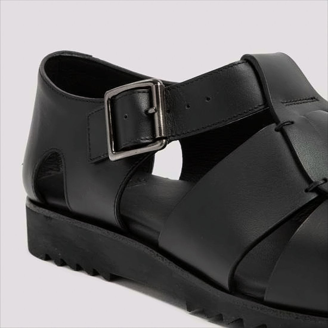 Paraboot Closed-Toe Black Leather Sandal With Woven Straps