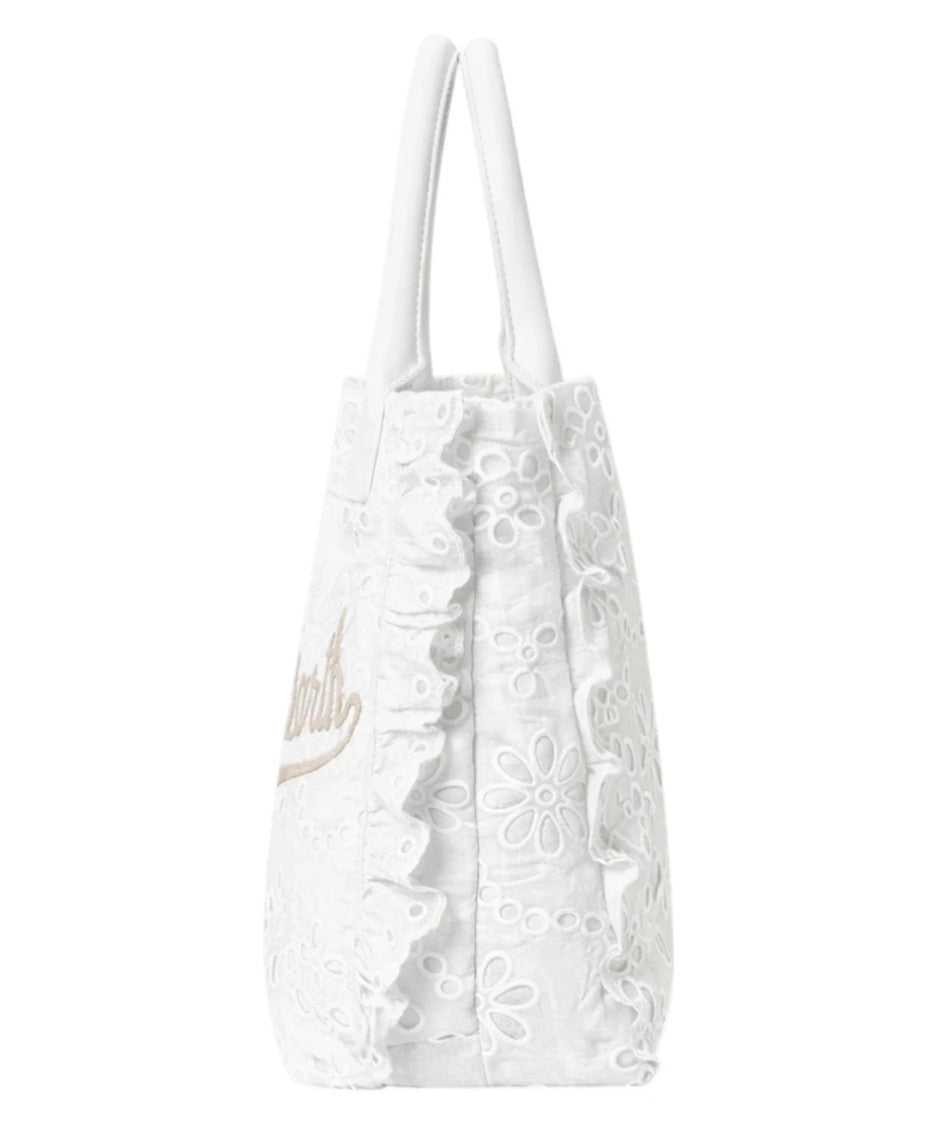 Mc2 Saint Barth White Floral Eyelet Embroidered Tote Bag