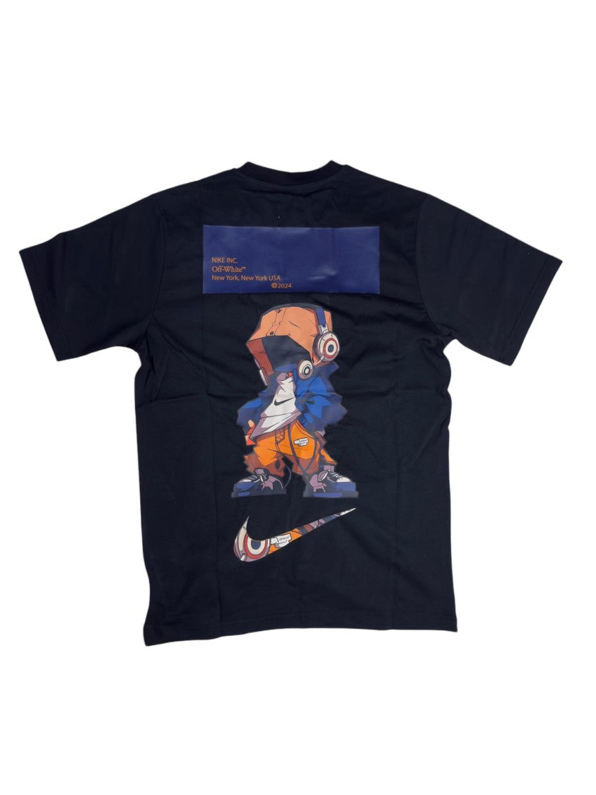 Nike X Off-White Graphic Charcoal Cotton T-Shirt With Cartoon Design