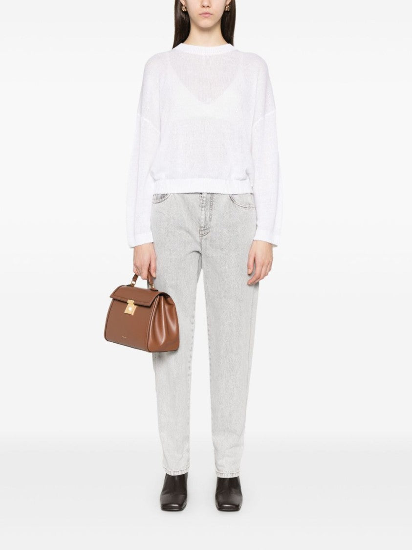 Brunello Cucinelli White Linen-Silk All-Over Sequins Sweater