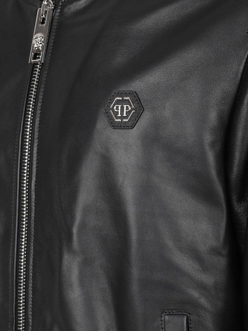 Philipp Plein Bomber Jacket In Smooth Sheepskin Leather