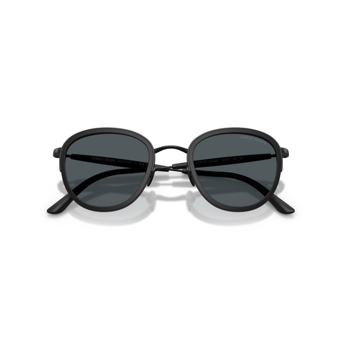Giorgio Armani 0Ar6176 Matte Black Metal Frame Sunglasses With Rounded Lenses