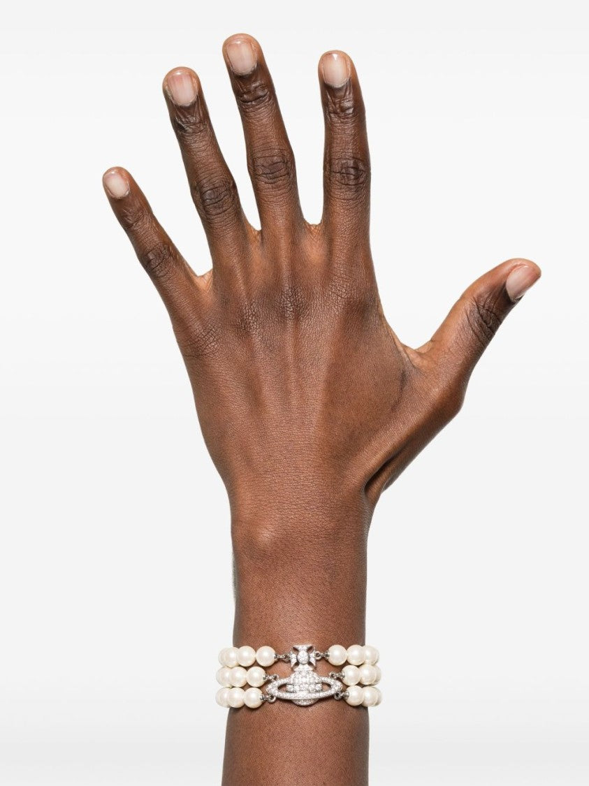 Vivienne Westwood Silver-Tone Faux Pearl Orb Plaque Bracelet