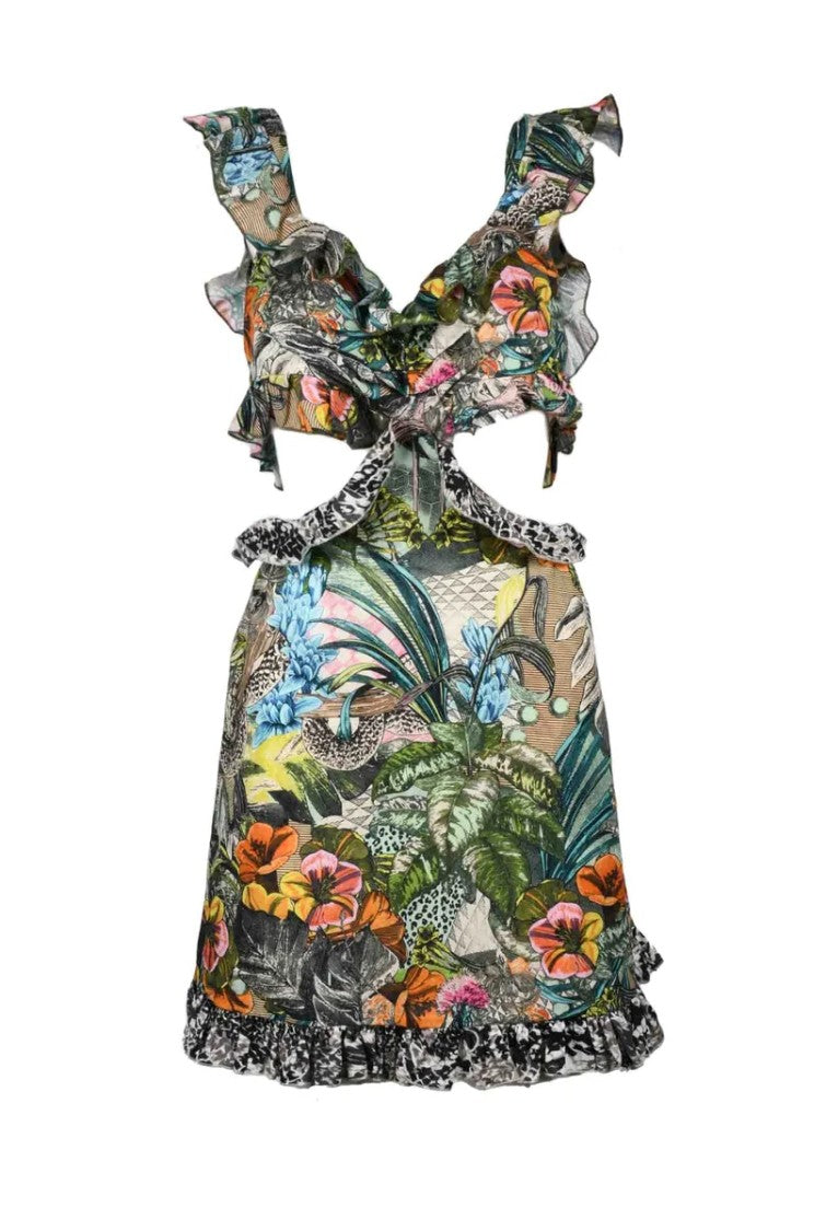 Anjuna Ruffled Mini Dress With Botanical Print
