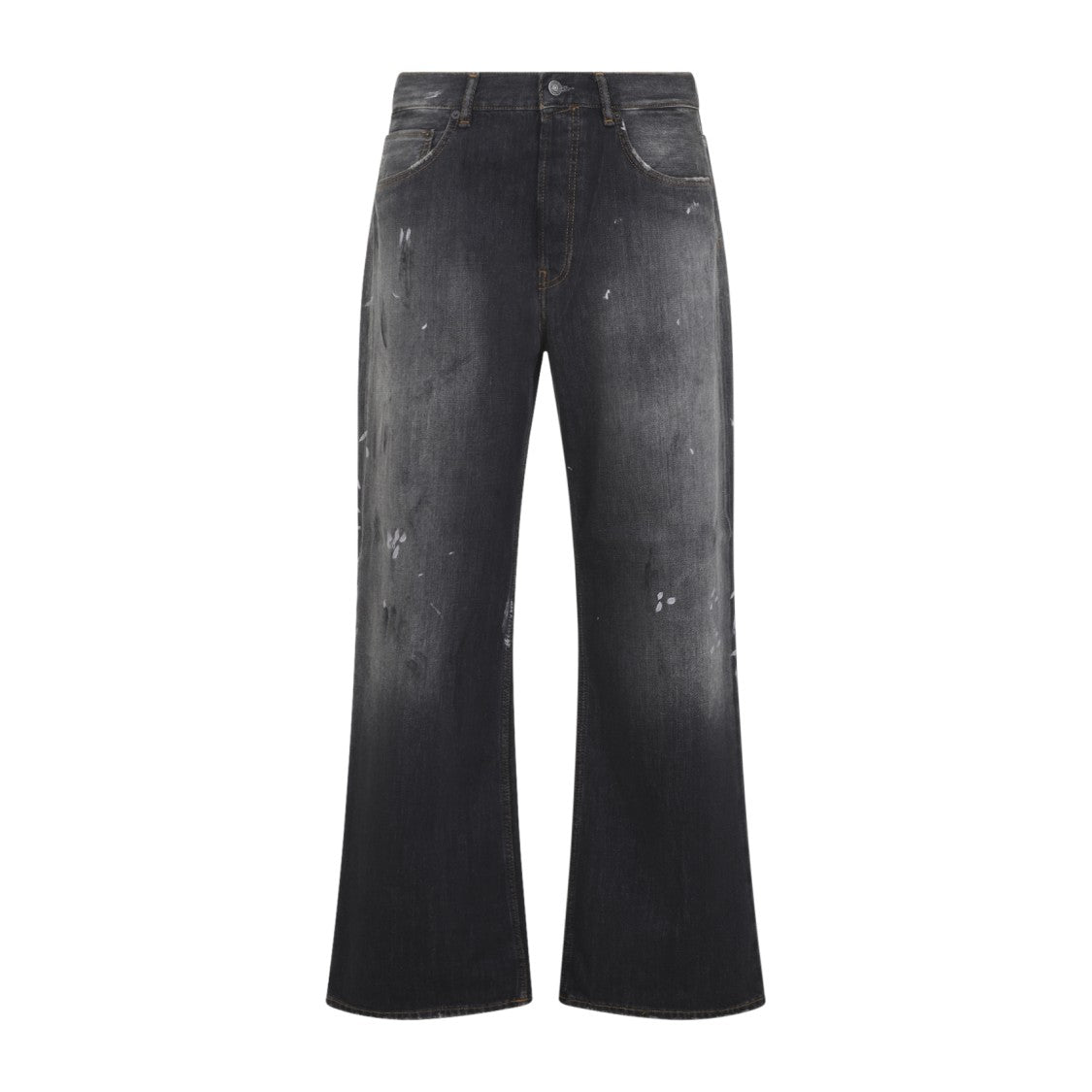 Acne Studios Relaxed Flared Jeans With Faded Black Wash And Distressed Details