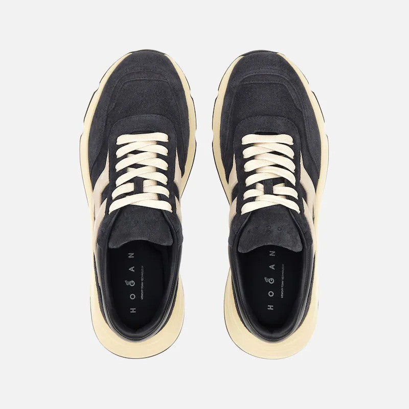 Hogan Cream Accent Suede Upper Low-Top Sneakers