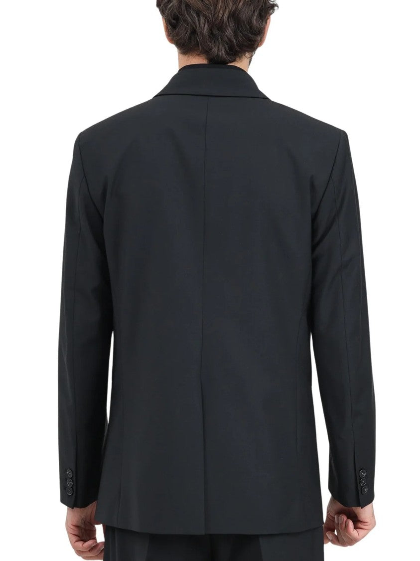 Patrizia Pepe Black Double-Breasted Virgin Wool-Blend Blazer