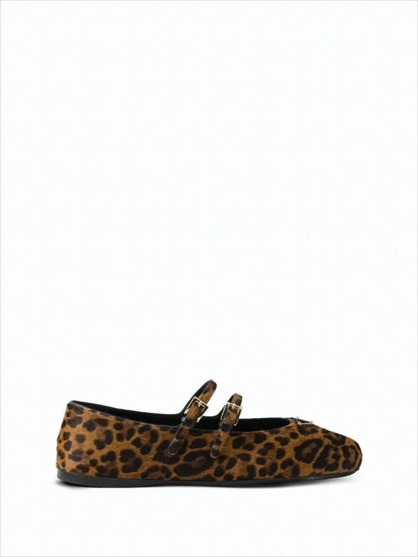Prada Leopard Print Calfskin Flats With Double Strap Detail