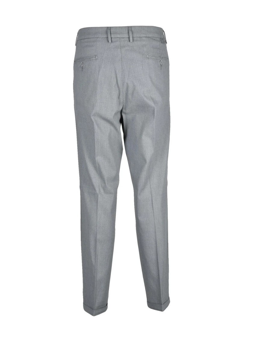Luca Bertelli Slim Fit Sage Green Trousers With Tapered Silhouette And Minimalist Design