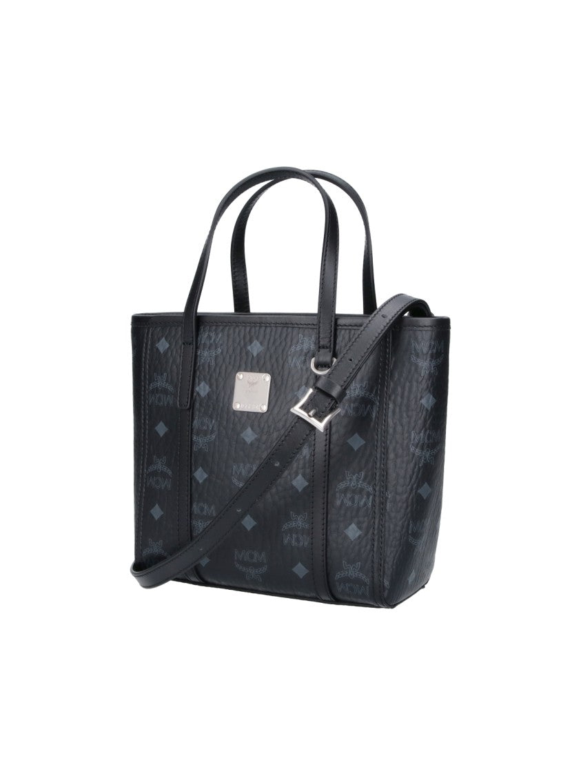 Mcm Black Toni Mini Visetos Fabric Tote Bag