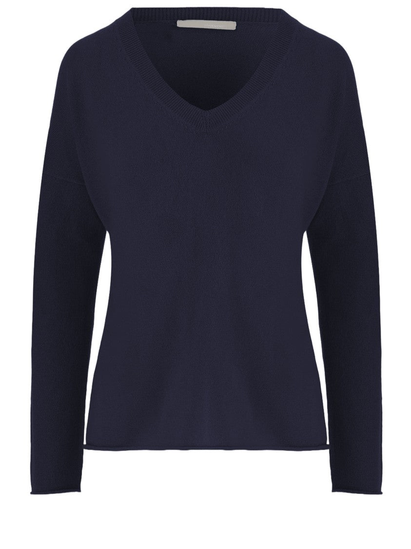 Allude Ribbed V-Neck Cashmere Sweater With Long Sleeves