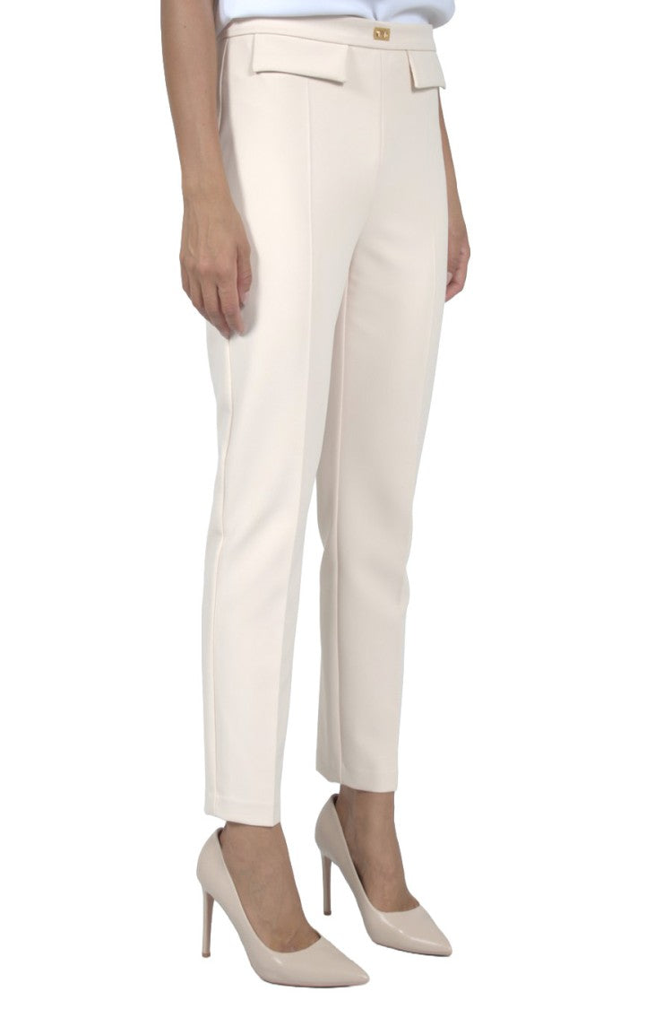 Elisabetta Franchi Cream Tapered Polyester-Blend Pants