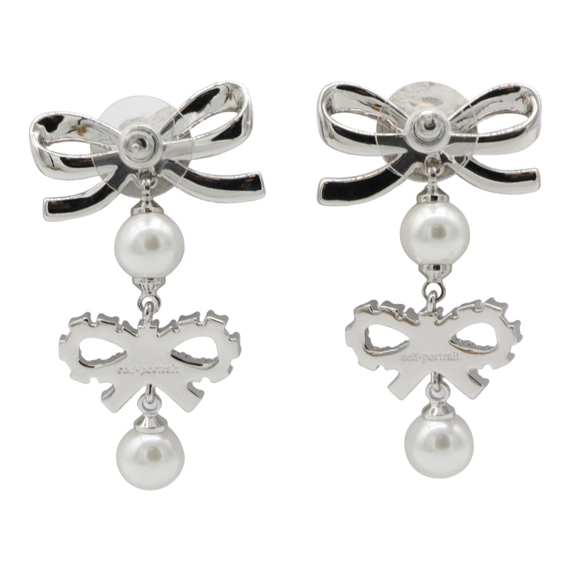 Self-Portrait Double Bow Design Earrings With Crystal Embellishments