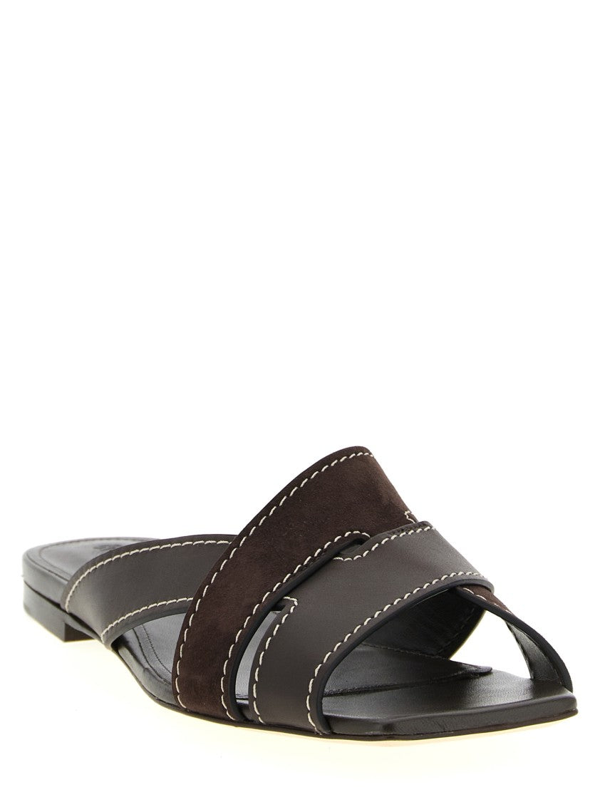 Tod's Weaved Sandals With Square Toe And Contrast Stitching