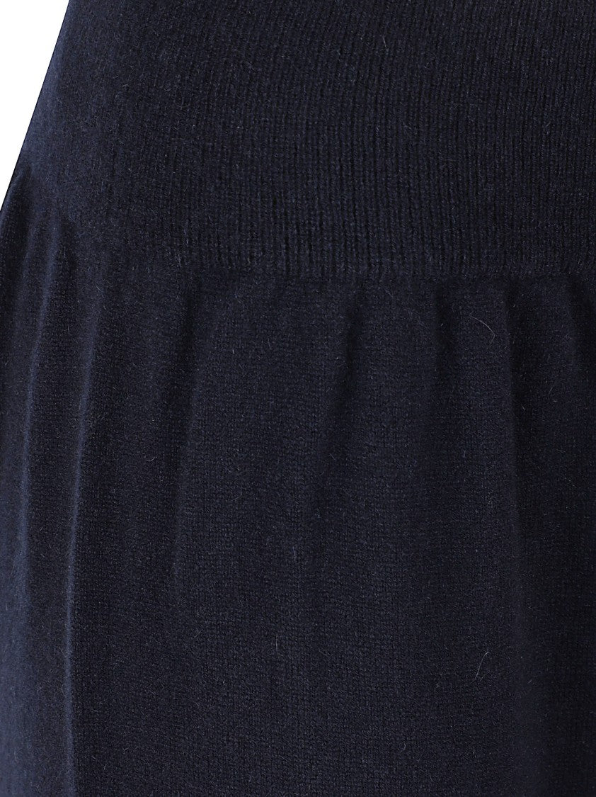 Wlns Cashmere Wide-Leg Black Knitted Trousers With Ribbed Waistband