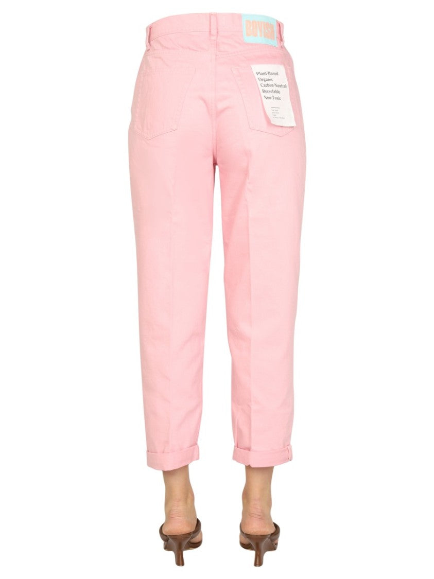 Boyish Relaxed Fit Cuffed Pink Trousers With Button Closure