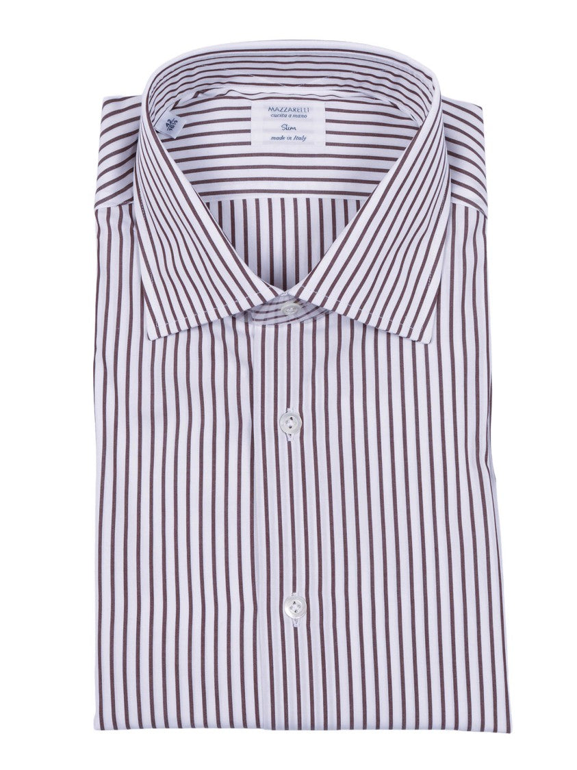Mazzarelli Camicie Brown Striped Vertical Fit Shirt